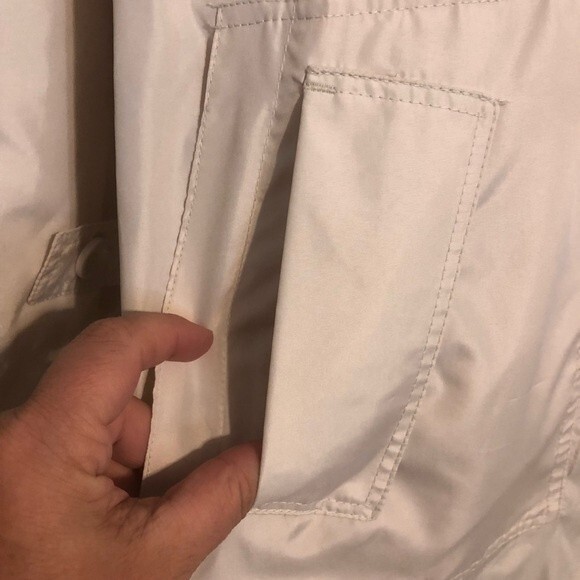 KORET Large Cream Ivory Windbreaker Lightweight Jacket Coat Hooded Button Up - Picture 3 of 9